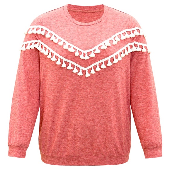 NWT BloomChic “ELLE” crew neck tassel Heather trim dusty rose sweatshirt Sz 1x - Picture 9 of 9